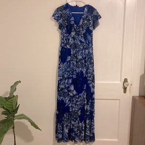 Cornflower Blue Ruffled Wrap Around Maxi Dress